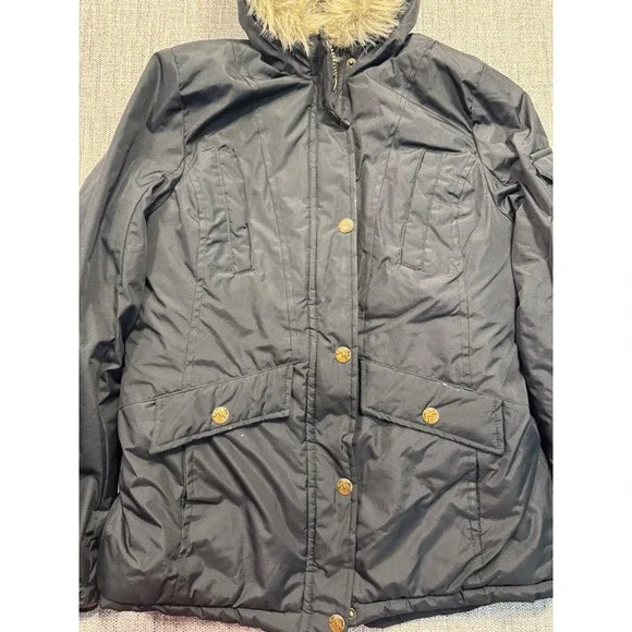 London Fog Down Parka Jacket Womens 10/12 Kids Puffer Hooded Faux Fur - Picture 7 of 16